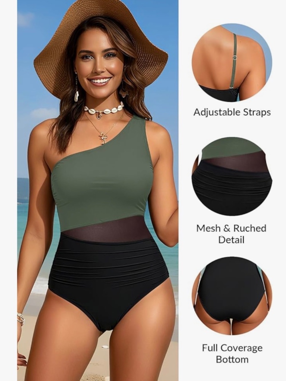 Yonique Women One Piece One Shoulder Swimsuit, Size L